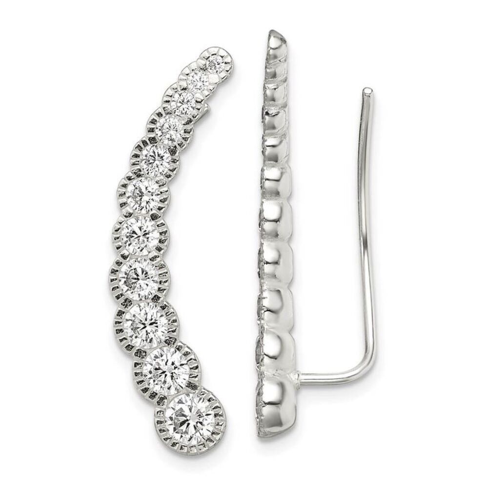 5 x 27mm (1 1/16 Inch) Sterling Silver Journey CZ Ear Climber Earrings